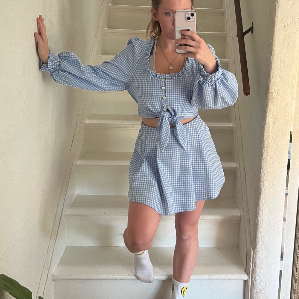 Blue gingham Zara set